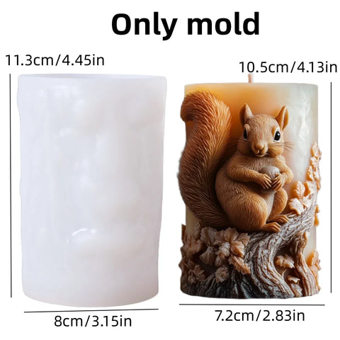 Bear hug jar relief cylindrical candle silicone mold cute squatting Rabbit Squirrel resin mould bee flower cement gypsum molds
