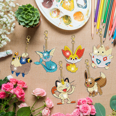10Pcs Cartoon Pokémon Pikachu 5D Stickup Drill Embroider Keychains Small Pendant DIY Dot Diamond Handmade Semi-finished products