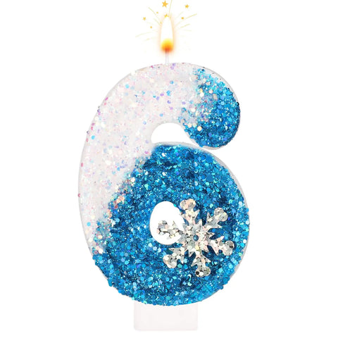 Frozen Birthday Candles 0-9, Snowflake Glitter Number Candles White and Blue Cake Decorations for Kids Adults Birthday Wedding