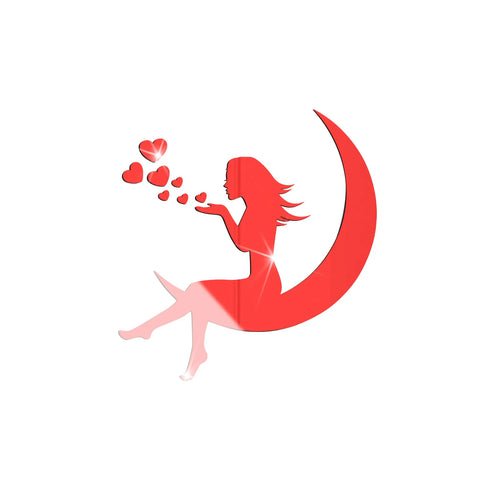 3d Girl On Moon Mirror Stickers Valentine'S Day Wallpaper Acrylic Waterproof Self-Adhesive Paper Wall Stickers For Living Room