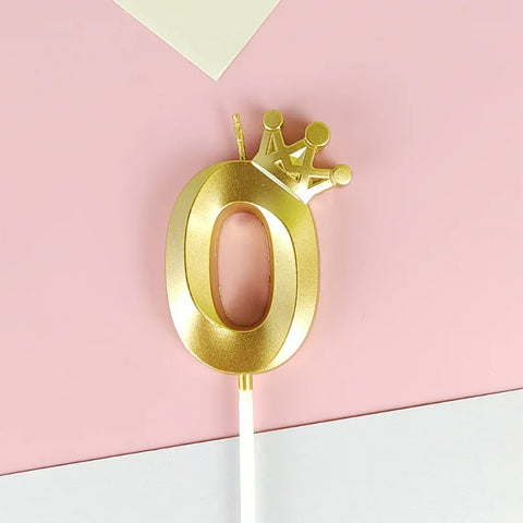 Digital Number Candle for Kids, Gold Crown, Birthday Cake Candle, Wedding Party Decor, 0-9 Number Candles