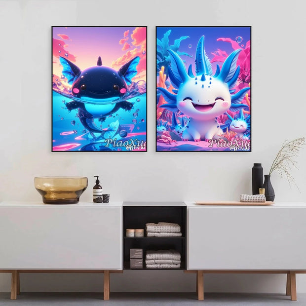 Cartoon Animation Axolotl Adventures  5D  Diamond Painting Cute Adventure Creatures DIY Mosaic Embroidery Cross Stitch
