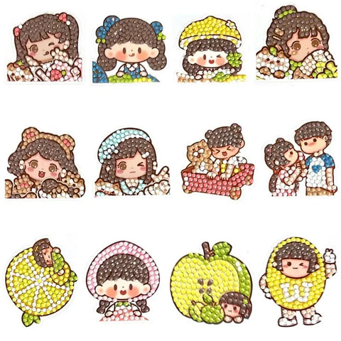 12pcs Anime Pokemon Diamond Painting Kit Diy Handmade Stickers Cartoon Refrigerator Stickers Pikachu Decorate Kids Toy Gifts