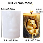 Bear hug jar relief cylindrical candle silicone mold cute squatting Rabbit Squirrel resin mould bee flower cement gypsum molds
