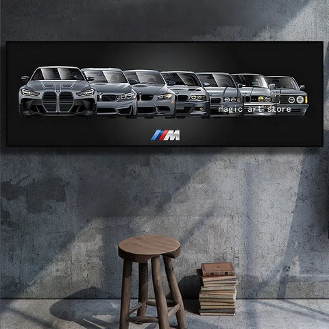 Luxury BMW Sports Car Series Evolution Canvas Art Poster  Modern Wall Decor for Living Room Home Decor Cuadros  Stylish Automoti
