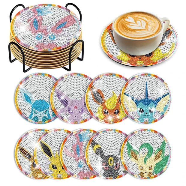 6/8/9/12pcs DIY Pokémon Diamond Painting Cousters Cute Cartoon Rhinestones Art Mosaic Cup Pad Table Placemat Home Decor Gift