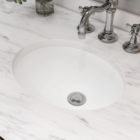 MEJE Undermount Oval Bathroom Sink, Ceramic White Vanity Top Sink with Overflow