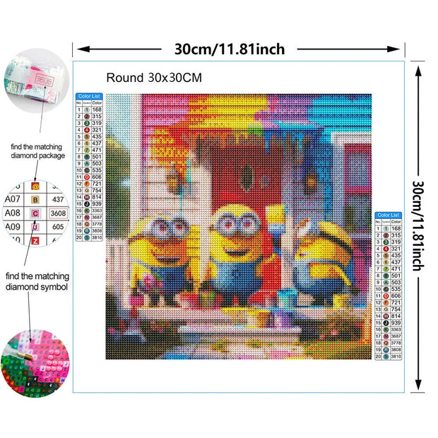 Minions Seaside Vacation Car Cabin Handmade Diamond Painting Set, Embroidered Mosaic Rhinestone Designer Art Home Decor Gift