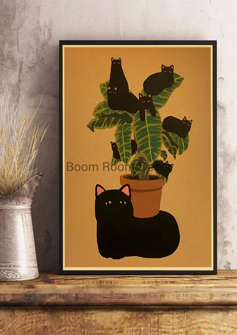 Fun And Cute Lover Cat Paper Poster Graffiti Picture Retro Personality Paper Wall Sticker Retro Bar Cafe Home Room Gift Decor