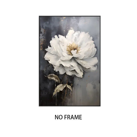 Abstract White Flower Oil Painting Printed on Canvas, Luxury Flower Posters and Prints Floral Wall Art Porch Living Room Decor