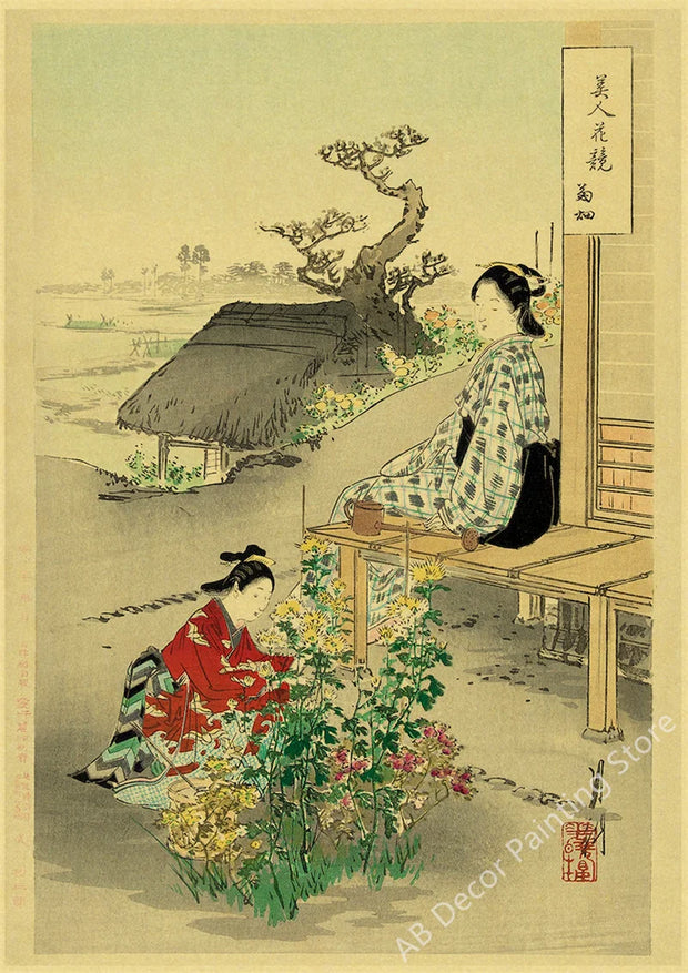 Vintage Japan Art Poster Evening View of Mount/Kanagawa/Great Wave/Frog/Bird/Waterfall Prints Home Room Decor Art Wall Painting