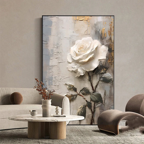 Abstract White Flower Oil Painting Printed on Canvas, Luxury Flower Posters and Prints Floral Wall Art Porch Living Room Decor