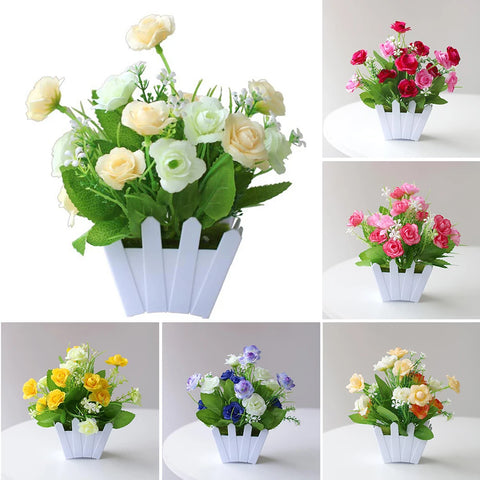 Artificial Flowers Home Decor Simulation Plant Plastic Fake Flower Potted Home Living Room Ornaments Rose Fence Flower Set