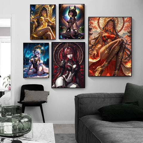 Fashion Cartoon Anime Girl Egyptian Style Sexy Goddess Posters Prints Canvas Painting Wall Art Picture Living Room Home Decor