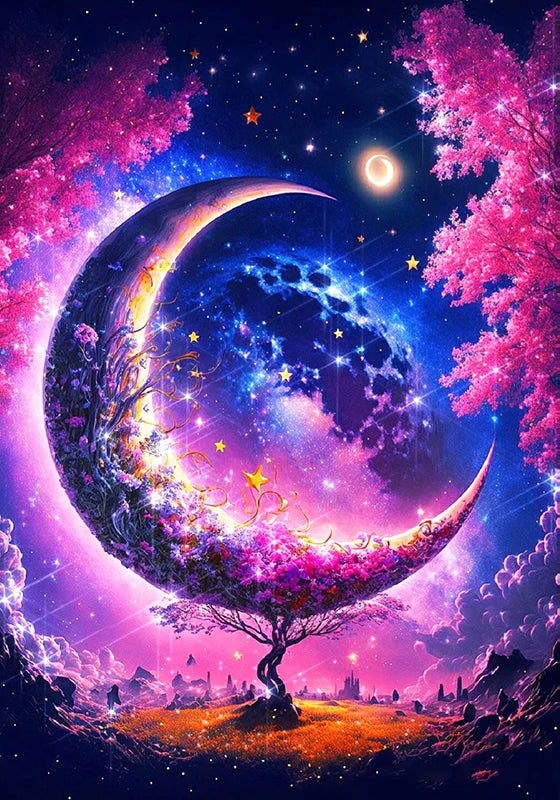 5D Diy Diamond Painting Fantasy Moon Tree Landscape Full Drill Rhinestones Mosaic Embroidery Handmade Products Home Decor Gift