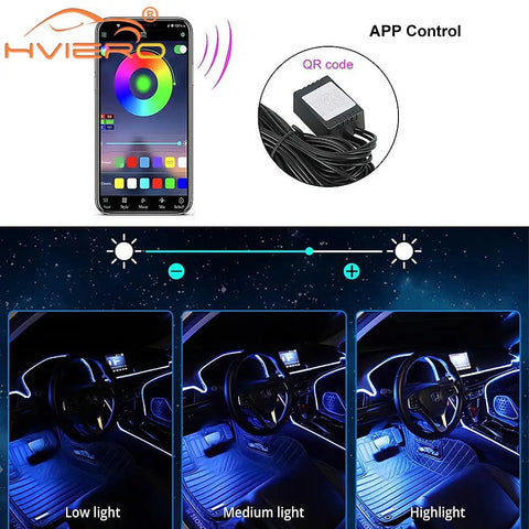 USB Car Led Strip Lights Interior Lights RGB Ambient Lighting Kit Music Sync Function Neon Light Vehicle Accessories Universal