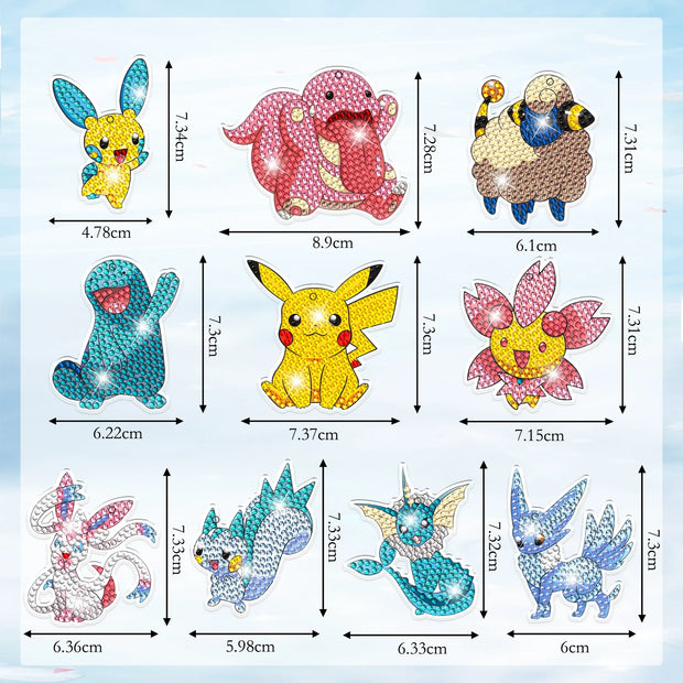6-12Pcs Pokémon DIY Diamond Painting Keychains Cute Pikachu Rhinestones Art Mosaic Keyring Women Bag Pendant Decor Craft Gift