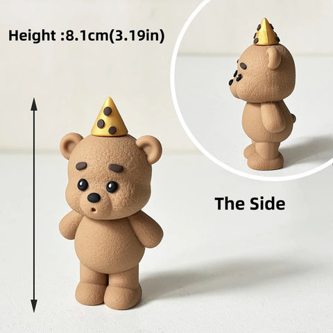 Bear Cake Topper Blowing Candles Bear Beige Brown Balls Gift Boxes for Kids Happy Birthday Cake Toppers Ins Style Cake Deoration