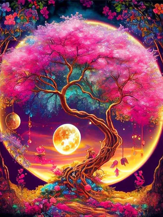 5D Diy Diamond Painting Fantasy Moon Tree Landscape Full Drill Rhinestones Mosaic Embroidery Handmade Products Home Decor Gift