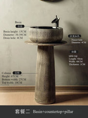 2024 new style Villa Garden outdoor wash basin ceramic wash basin small family column wash table bathroom sink black