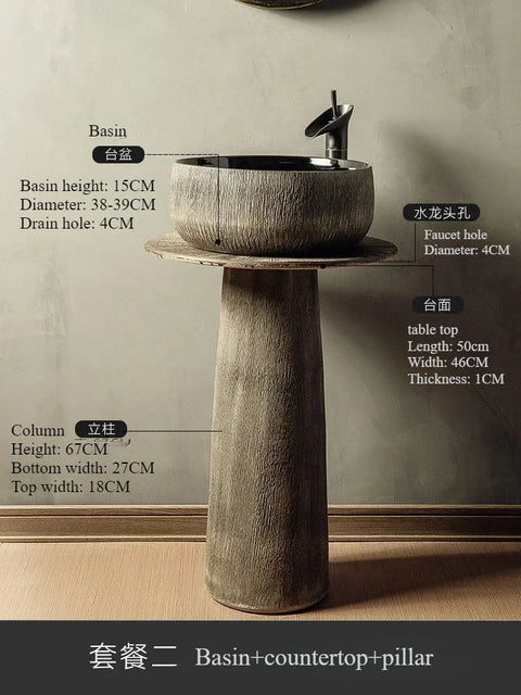 2024 new style Villa Garden outdoor wash basin ceramic wash basin small family column wash table bathroom sink black