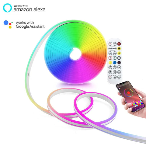 5V USB RGB Neon LED Strip 5M WiFi Waterproof Flexible Neon RGB Strip Work With Tuya App Alexa for TV Home Decor Ambient Lighting