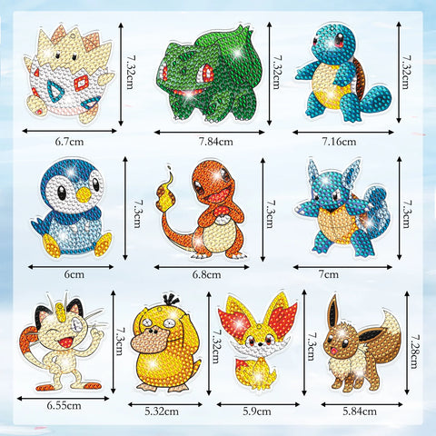 10Pcs Cartoon Pokémon Pikachu 5D Stickup Drill Embroider Keychains Small Pendant DIY Dot Diamond Handmade Semi-finished products