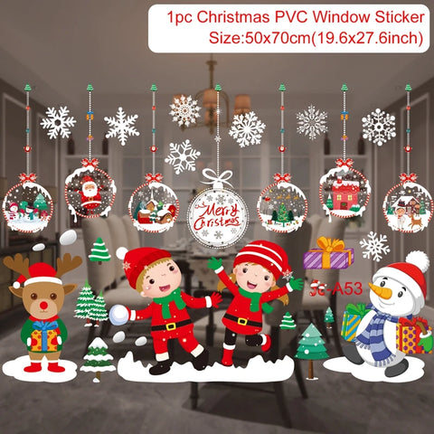 Christmas Window Stickers Merry Christmas Decorations for Home 2024 Christmas Wall Sticker Kids Room New Year Decoration 2025