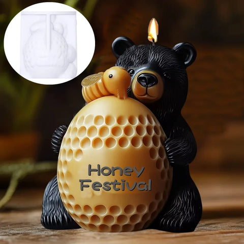 Bear hug jar relief cylindrical candle silicone mold cute squatting Rabbit Squirrel resin mould bee flower cement gypsum molds