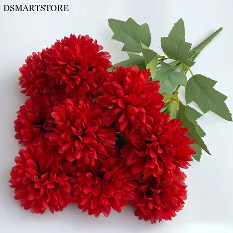 9 Heads Artificial Flowers Ball chrysanthemum Hydrangea Home decor Green Plant Bouquet Bridal Bouquet DIY Wedding Decoration