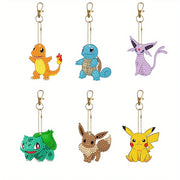 6-12Pcs Pokémon DIY Diamond Painting Keychains Cute Pikachu Rhinestones Art Mosaic Keyring Women Bag Pendant Decor Craft Gift
