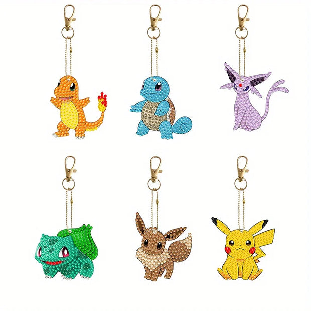 6-12Pcs Pokémon DIY Diamond Painting Keychains Cute Pikachu Rhinestones Art Mosaic Keyring Women Bag Pendant Decor Craft Gift