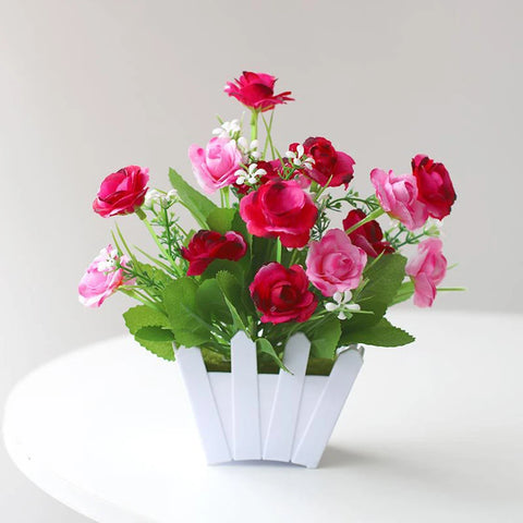 Artificial Flowers Home Decor Simulation Plant Plastic Fake Flower Potted Home Living Room Ornaments Rose Fence Flower Set