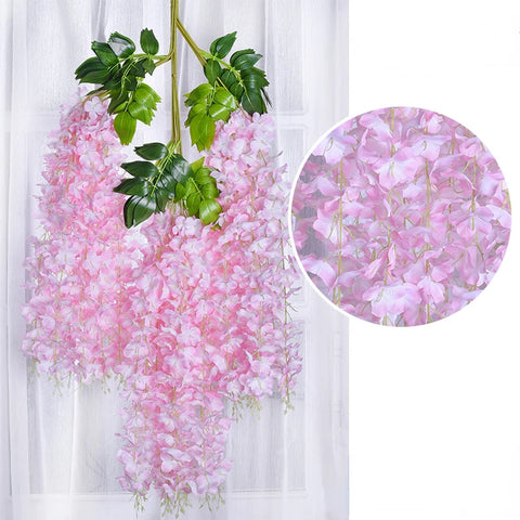 12pcs Wisteria Artificial Flowers Vine Wreath Wedding Arch Decoration Leaf Rattan Trailing Silk Flower Ivy Wall Decor Plants