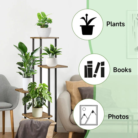 Plant Stand Stand For Flowers Wooden Storage Shelf 5 Tier Flower Shelf Planter Rack Indoor Display Stand Multiple Flower Pot