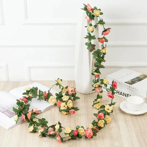 250CM Rose Artificial Flowers Christmas Garland for Home Room Wedding Decoration Spring Arch DIY Fake Plant Vine Autumn Garden