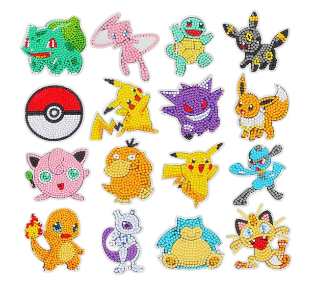 Children's Handmade Diamond Painting Sitcker Pokemon Kit Digital Rod-Shaped Diamond Painting Kit For Cartoon Nnimals Easy to DIY