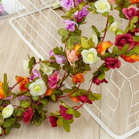 250CM Rose Artificial Flowers Christmas Garland for Home Room Wedding Decoration Spring Arch DIY Fake Plant Vine Autumn Garden
