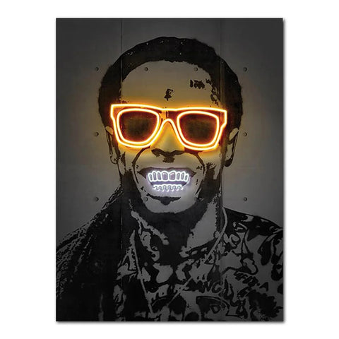 Abstract Rapper Wall Art Home Decor Poster Neon Effect Hip Hop Artist 2Pac Canvas Paint Bedroom Decoration Mural Picture Print