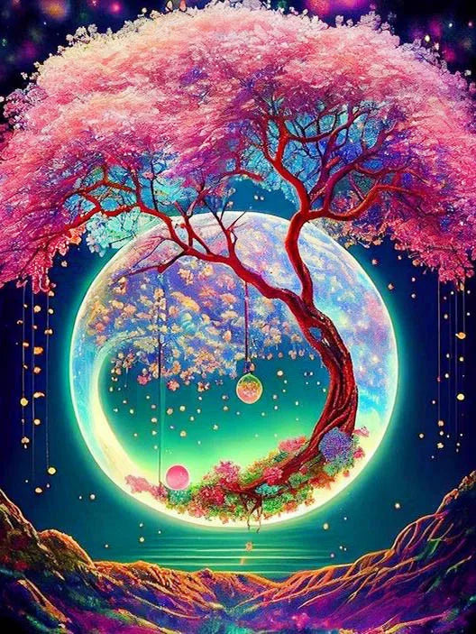 5D Diy Diamond Painting Fantasy Moon Tree Landscape Full Drill Rhinestones Mosaic Embroidery Handmade Products Home Decor Gift