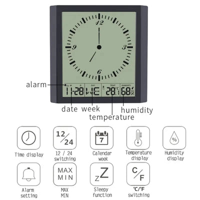 Portable Digital LCD Display Time and Date Alarm Clock, Snooze Desktop Clock, Indoor Temperature Humidity Display