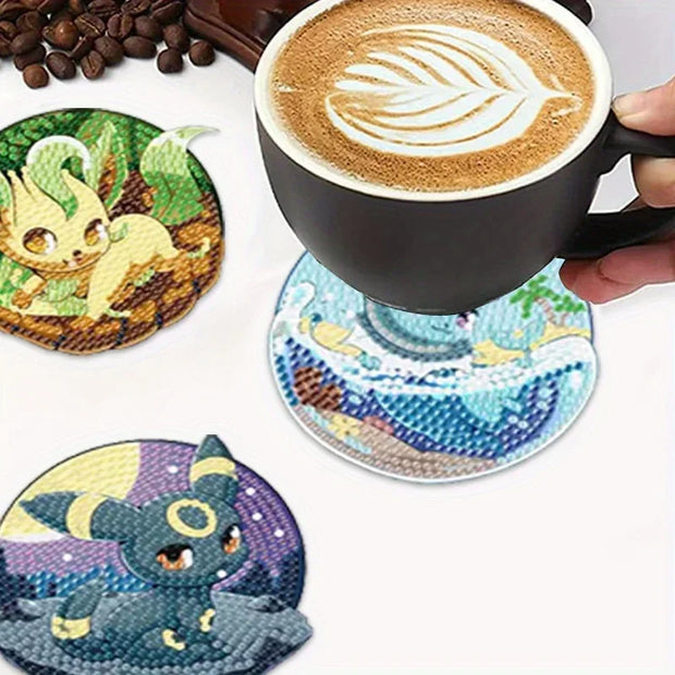6/8/9/12pcs DIY Pokémon Diamond Painting Cousters Cute Cartoon Rhinestones Art Mosaic Cup Pad Table Placemat Home Decor Gift
