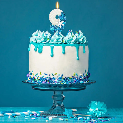 Frozen Birthday Candles 0-9, Snowflake Glitter Number Candles White and Blue Cake Decorations for Kids Adults Birthday Wedding