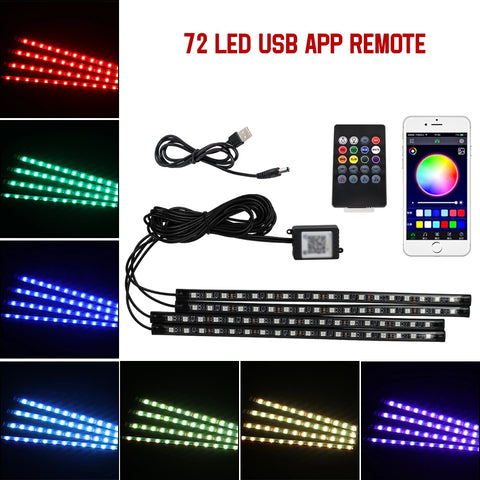 Neon 36 48 72 LED Car Interior Ambient Foot Light with USB Wireless Remote Music APP Control Auto RGB Atmosphere Decorative Lamp