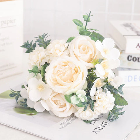 7 Heads Silk Peony Artificial Flower Hydrangea For Room Home Decoration Wedding Bride Bouquet Rose False Table Plant Accessories