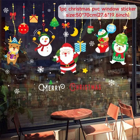 Christmas Window Stickers Merry Christmas Decorations for Home 2024 Christmas Wall Sticker Kids Room New Year Decoration 2025