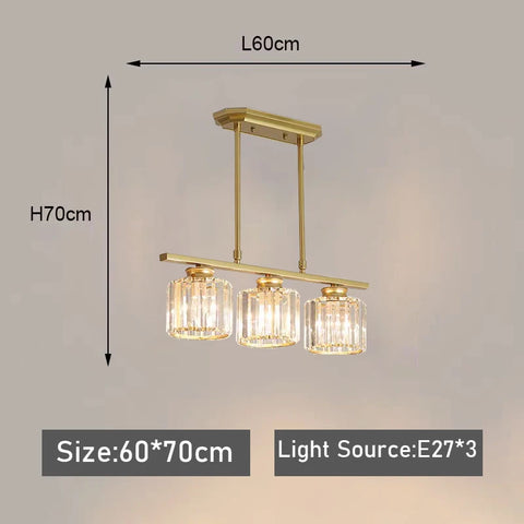 Nordic Modern Luxury Crystal Chandelier Three-Head Restaurant Light for Bar Living Room Hanging Light Fixture