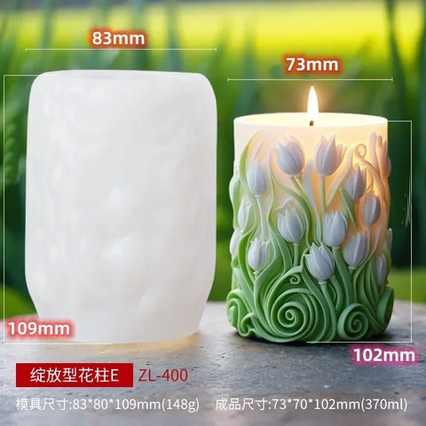 Blooming peony flower relief cylindrical candle silicone mold flower cylinder resin silicone mould Blooming peony gypsum molds