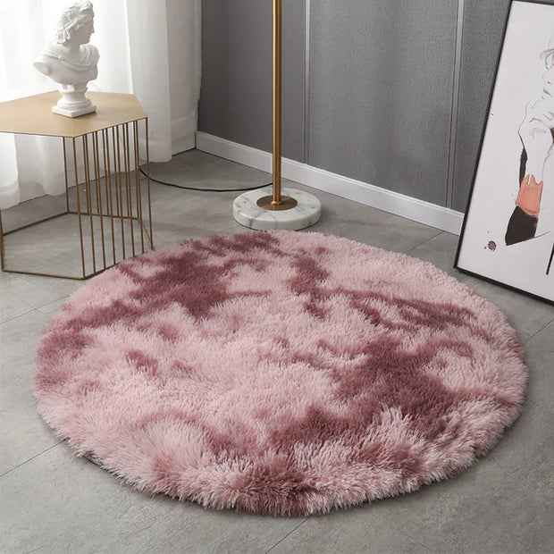 High Quality Round Faux Sheepskin Rug Super Soft Plush Tie-Dye Rug Warm Fluffy Cushion Suitable for Children's Bedroom