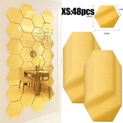 Lots Hexagonal Acrylic Mirror Wall Sticker Mini Mirror Solid Paster Self-adhesive Gold Silver Decals Home Bedroom Art Decoration